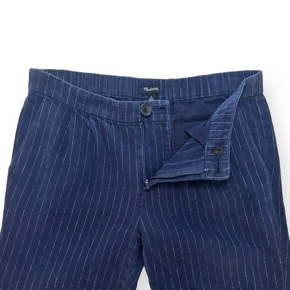 MADEWELL Wool Linen Blend Takaroo Pleated Cigarette Pants Sporty Pinstripe Blue - Picture 8 of 13